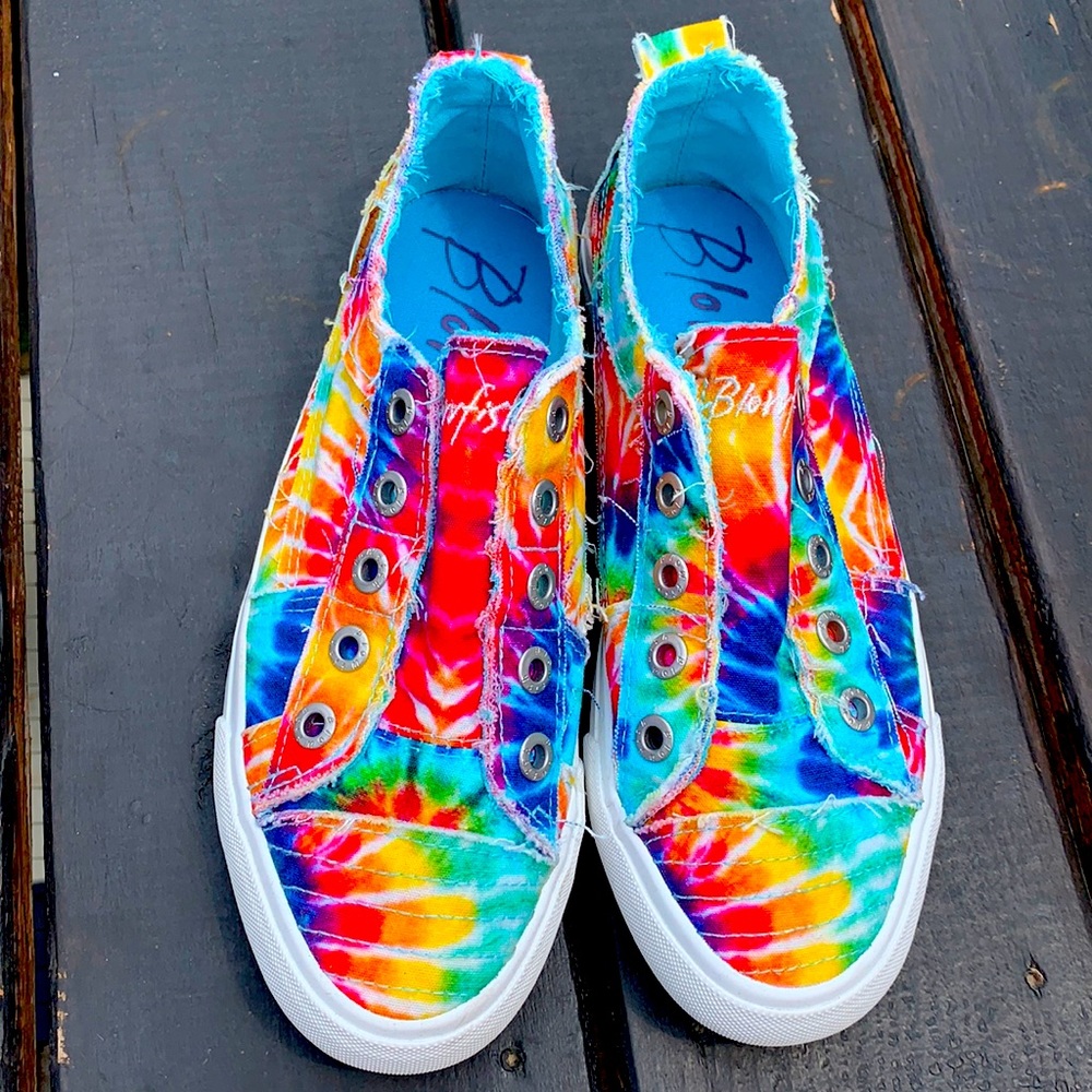 Women’s size 8 Blowfish tie-dye slip ons.